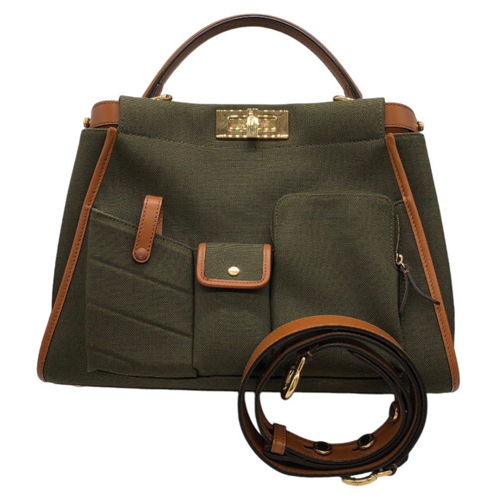 FENDI Peekaboo Regular Pocket Khaki GD Handbag